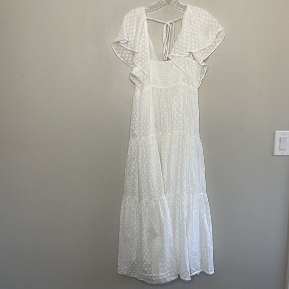 MADEWELL Midi Dress Women 8 Tie-Back Tiered NEW White V-Neck NQ594 - Picture 7 of 13